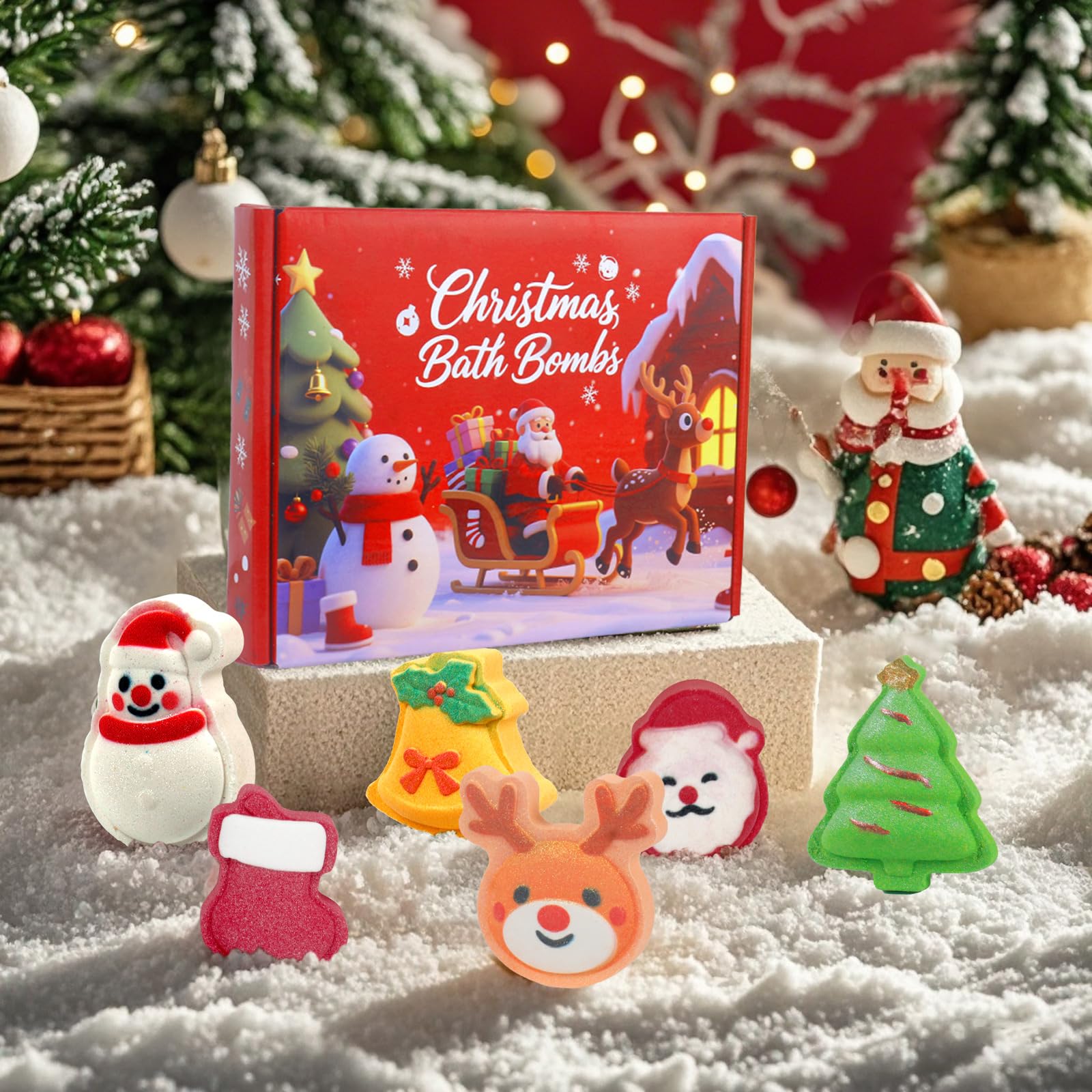 Christmas Bath Bombs for Kids, 6 Festive Shapes, Stocking Stuffer Gift Set | 6 Large Christmas Bath Bombs Offer a Fuller Soak with Colorful Fizz and Scents, Ideal Gifts for Kids and Stocking Stuffers
