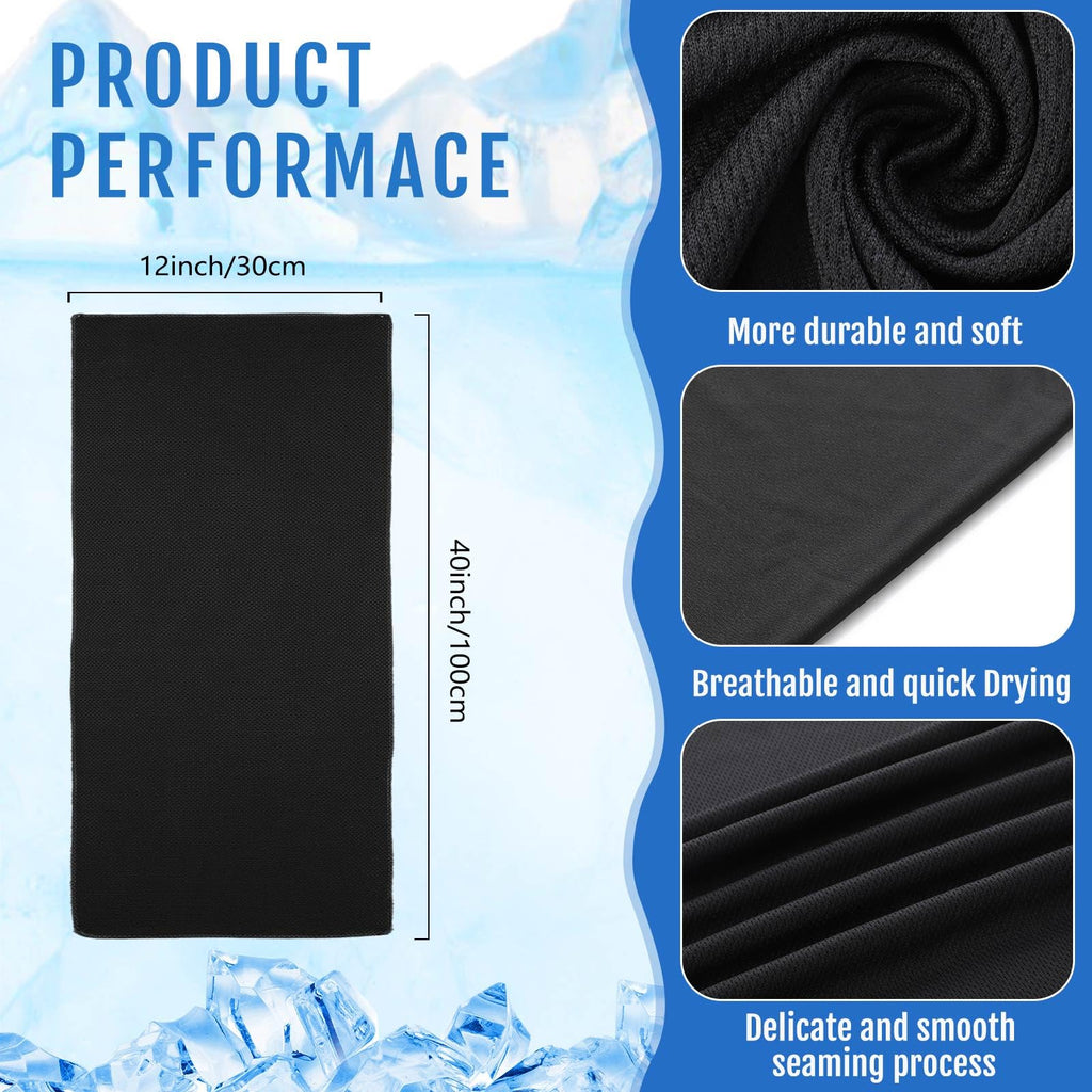 Hosuly 6 Pack Cooling Towels 40" x 12" Sport Towels, Cooling Rag for Neck and Face Ice Breathable Chilly Portable Neck Wraps for Yoga(Black)