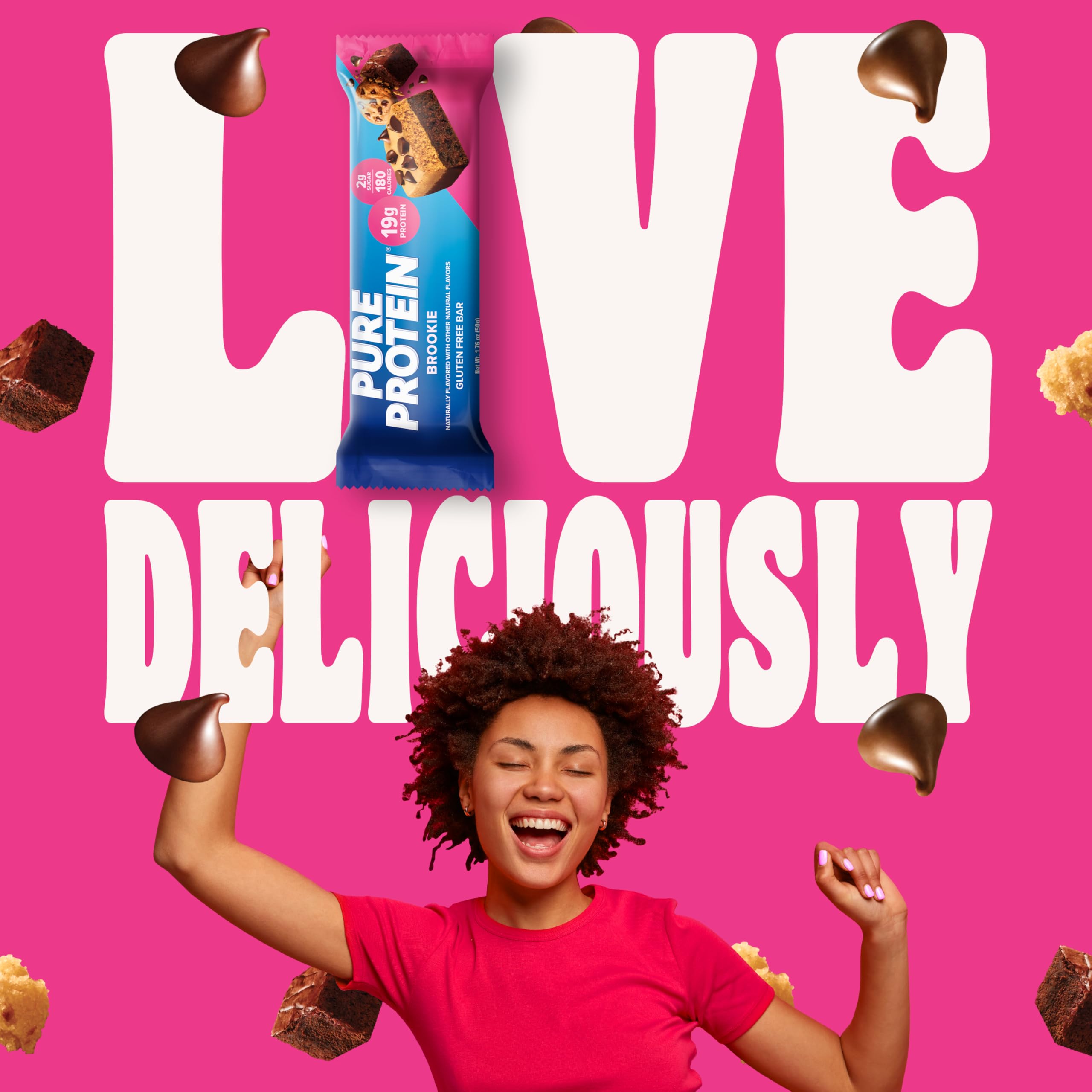 Pure Protein Chocolate Peanut Butter Protein Bars – 20g Protein, 3g Sugar, 190 Calories (12 count) Low Sugar* High Protein Snack - Gluten Free - Perfect for a Healthy Snack