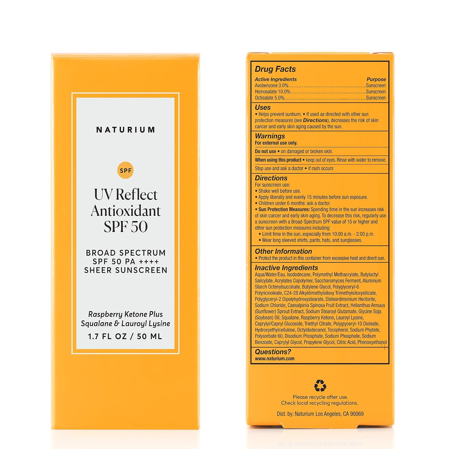 Naturium UV Reflect Antioxidant, Broad Spectrum SPF 50 PA ++++ Sheer Sunscreen, Lightweight Face & Skin Protector with Soft Matte Finish, 1.7 oz