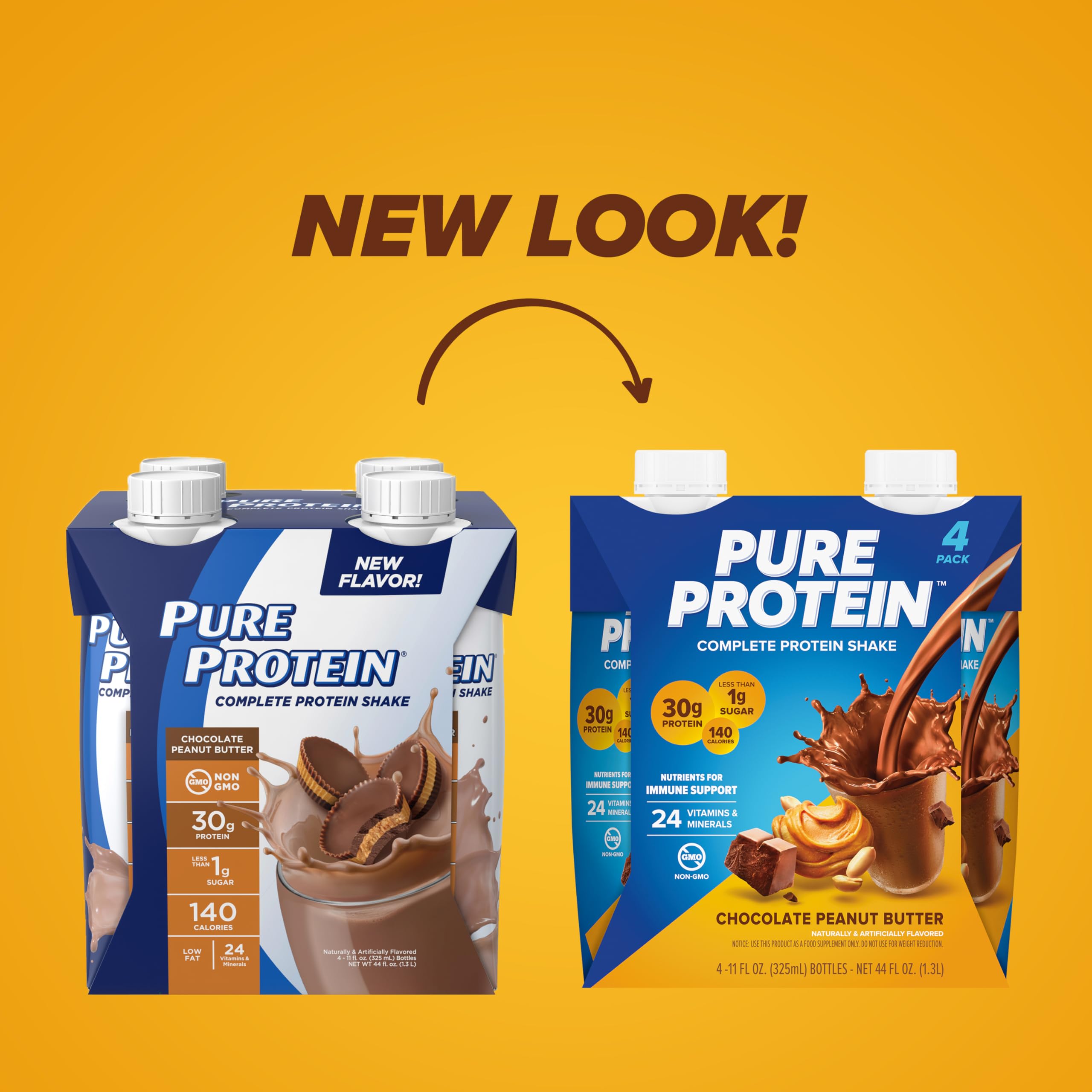 Pure Protein Chocolate Protein Shake, 30g Complete Protein, Ready to Drink and Keto-Friendly, Vitamins A, C, D, and E plus Zinc to Support Immune Health, 11oz Bottles, 12 Pack