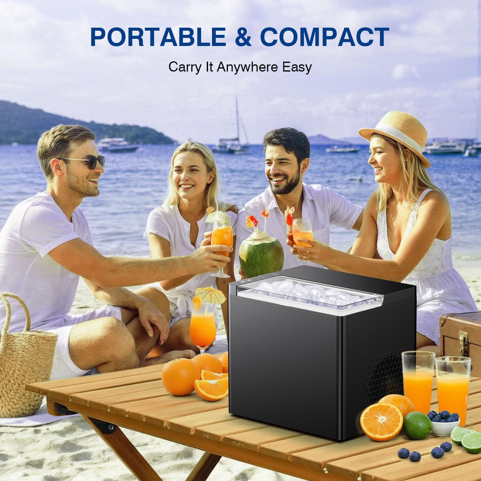 Countertop Ice Makers Machine, Portable Ice Machine Producing 9 Ice Cubes Within 6 Mins, Bullet Ice Available in Two Sizes(S/L), Compact Mini Ice Maker Appliance for Home Kitchen Camping (Soot)