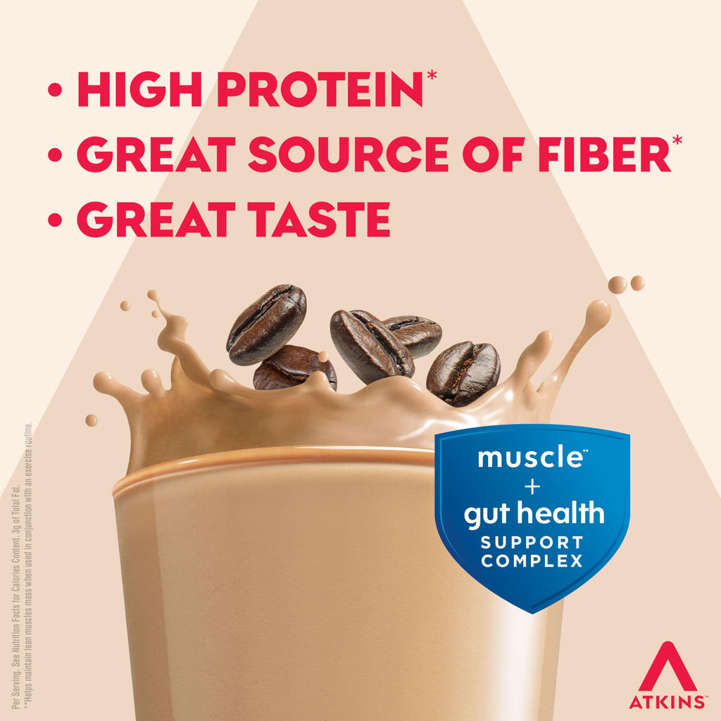Atkins Strong High Protein Shake, Milk Chocolate, 30g Protein, 7g Prebiotic Fiber, 1g Sugar, GLP-1 Support, Muscle & Gut Health Support Complex, 12 Count