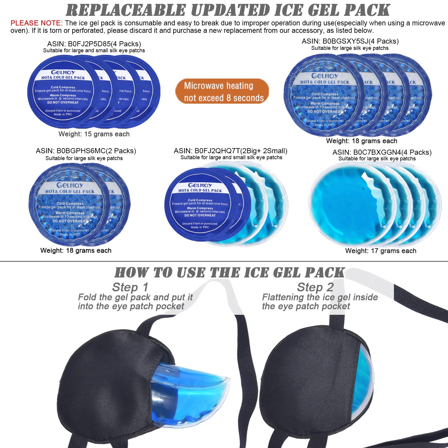 Cooling Eye Patches for Puffy Eyes, Pure Silk Ice Eye Patch, Single Eye Mask, Medical One Eye Cover Cold Hot Therapy Strabismus Lazy Eyes After Surgery Adult Kid Pirate Eyepatch (Black)