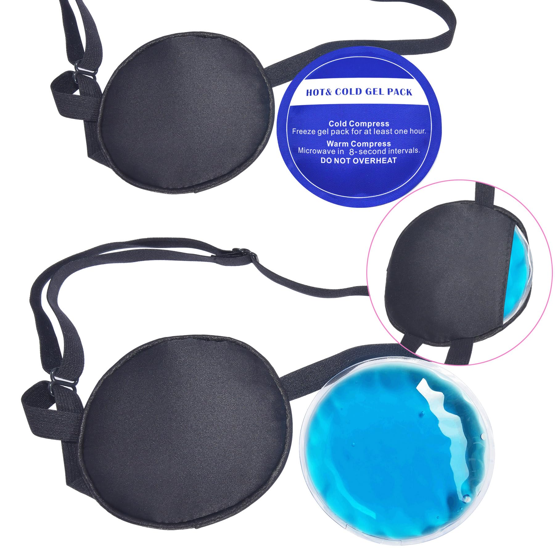 Cooling Eye Patches for Puffy Eyes, Pure Silk Ice Eye Patch, Single Eye Mask, Medical One Eye Cover Cold Hot Therapy Strabismus Lazy Eyes After Surgery Adult Kid Pirate Eyepatch (Black)