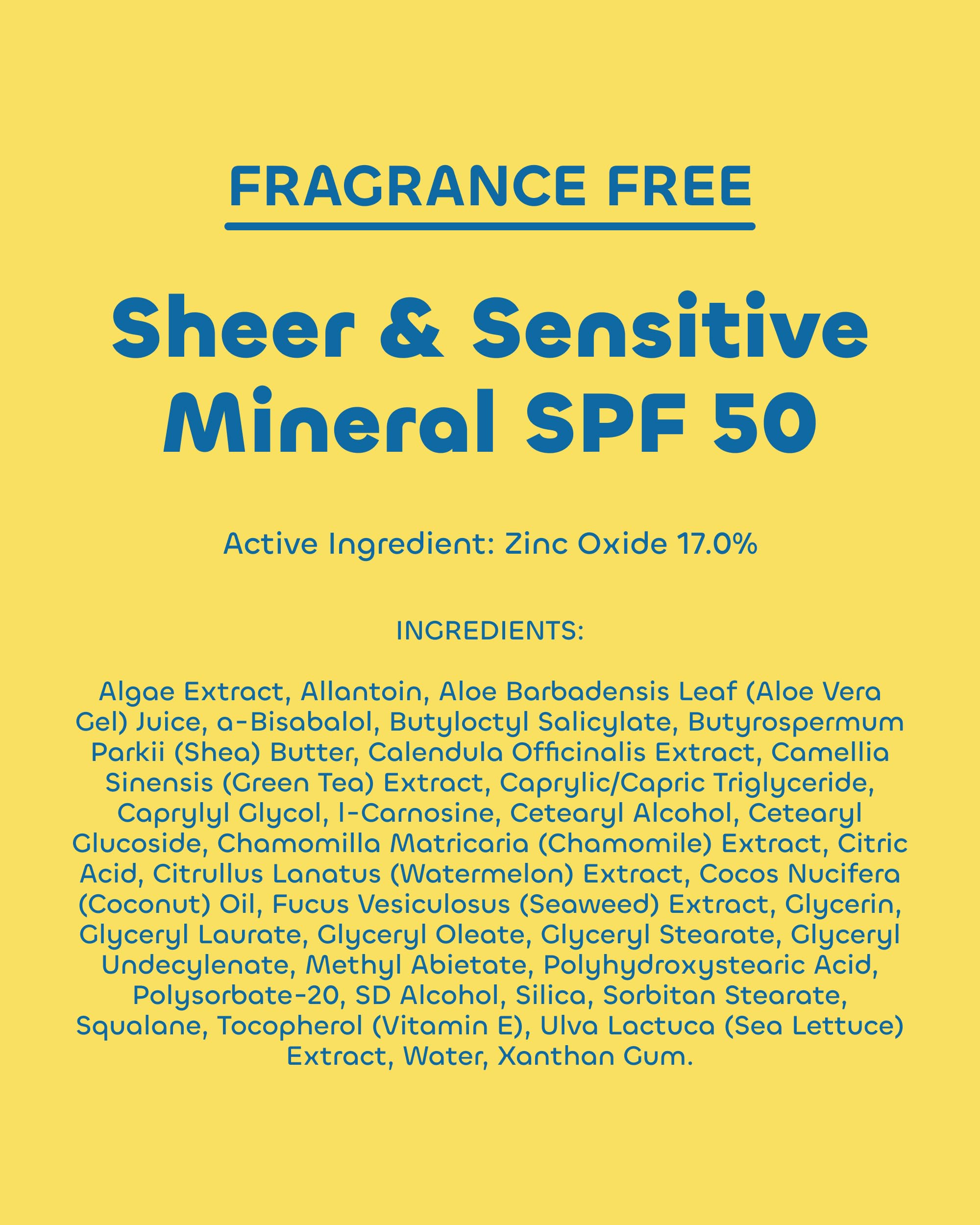 Seaweed Bath Co. Sheer Mineral Sensitive SPF 50 Broad Spectrum Sunscreen Spray - Fragrance Free, Non-Nano, Skin-Friendly Formula - 6 oz (Pack of 2)