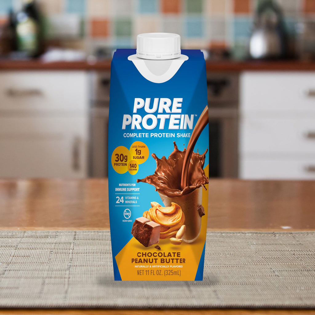 Pure Protein Chocolate Protein Shake, 30g Complete Protein, Ready to Drink and Keto-Friendly, Vitamins A, C, D, and E plus Zinc to Support Immune Health, 11oz Bottles, 12 Pack