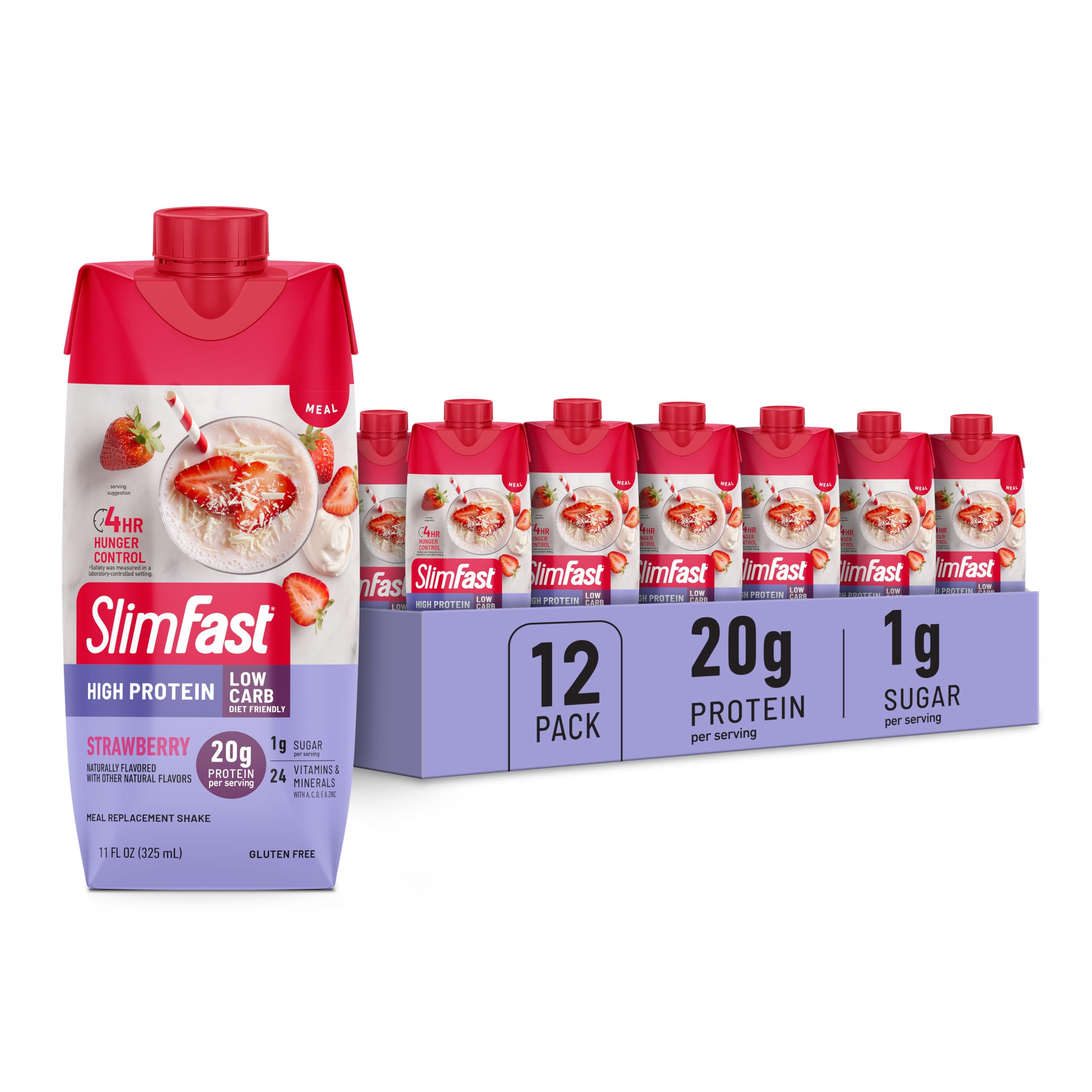 SlimFast Protein Shake, Vanilla- 20g Protein, Meal Replacement Shake Ready to Drink, High Protein with Low Carb and Low Sugar, 24 Vitamins and Minerals, 12 Count (Pack of 1) (Packaging May Vary)