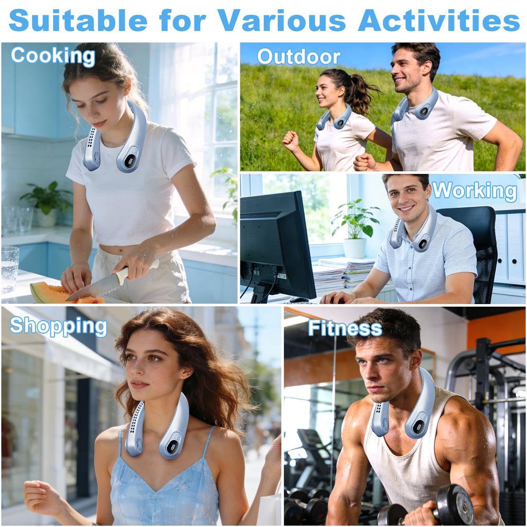 Portable Neck Fan Rechargeable - [with LED Display] 5 Speeds, 5000 mAh Battery Operated Wearable Personal Cooling Bladeless Fan for Outdoor Travel, Gifts for Men Women Kids,Gray
