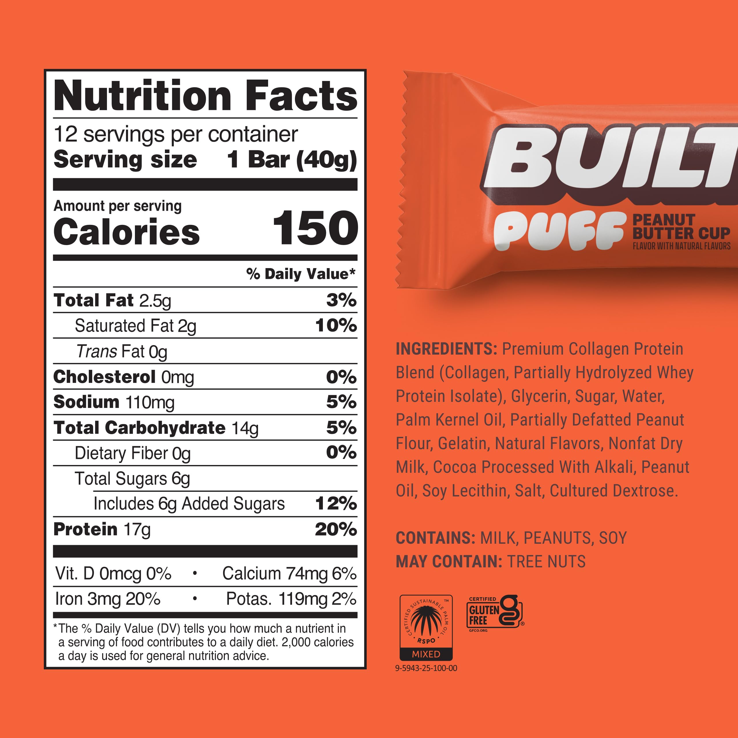 BUILT Bar Puff Protein Bars - Variety Pack - 15-17g Protein Snack Bars with Collagen - Calorie Conscious & Gluten Free - 12 Count, Variety May Vary | Protein Snack Bars with Collagen, Calorie Conscious, Gluten Free