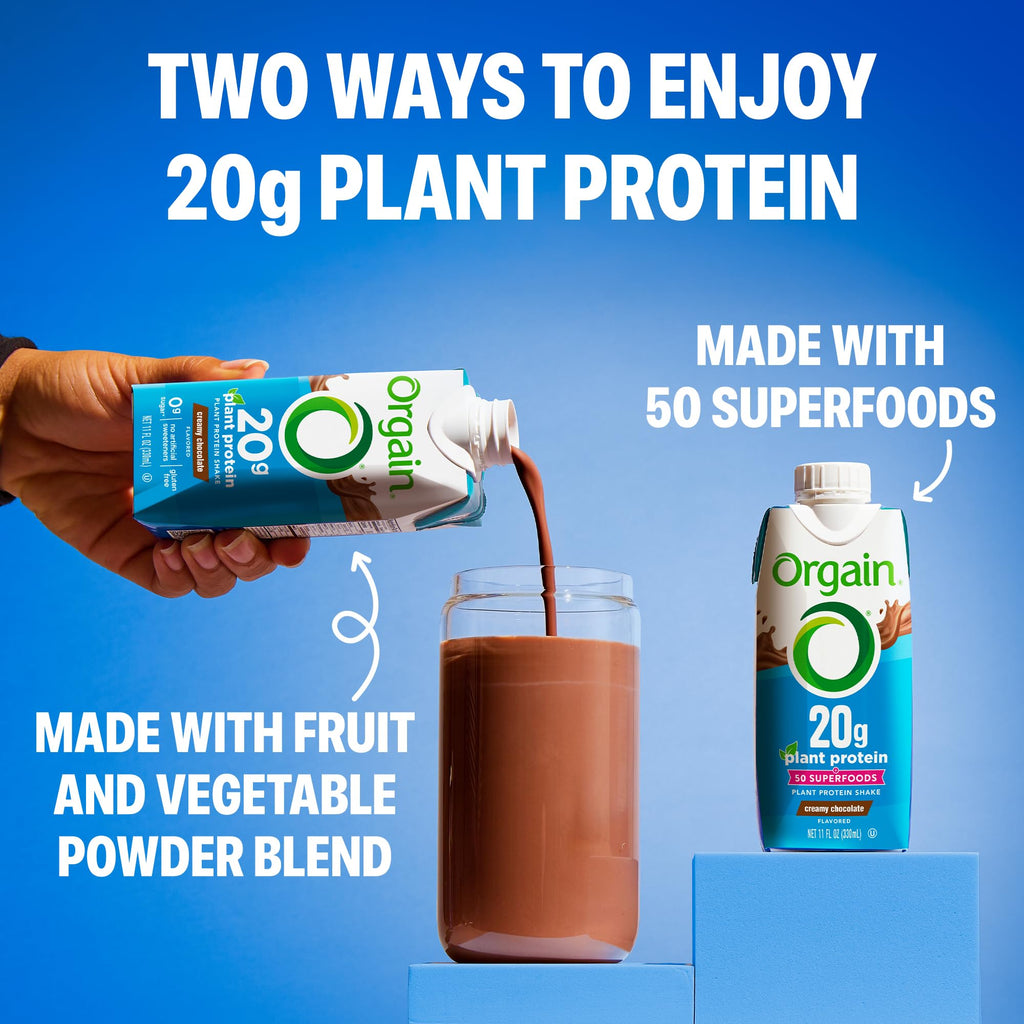 Orgain Organic Vegan Protein Shake, Creamy Chocolate - 20g Plant Based Protein, Ready to Drink, Fruits & Vegetables, Gluten Free, Kosher, No Soy or Dairy Ingredients, 11 Fl Oz (Pack of 12)
