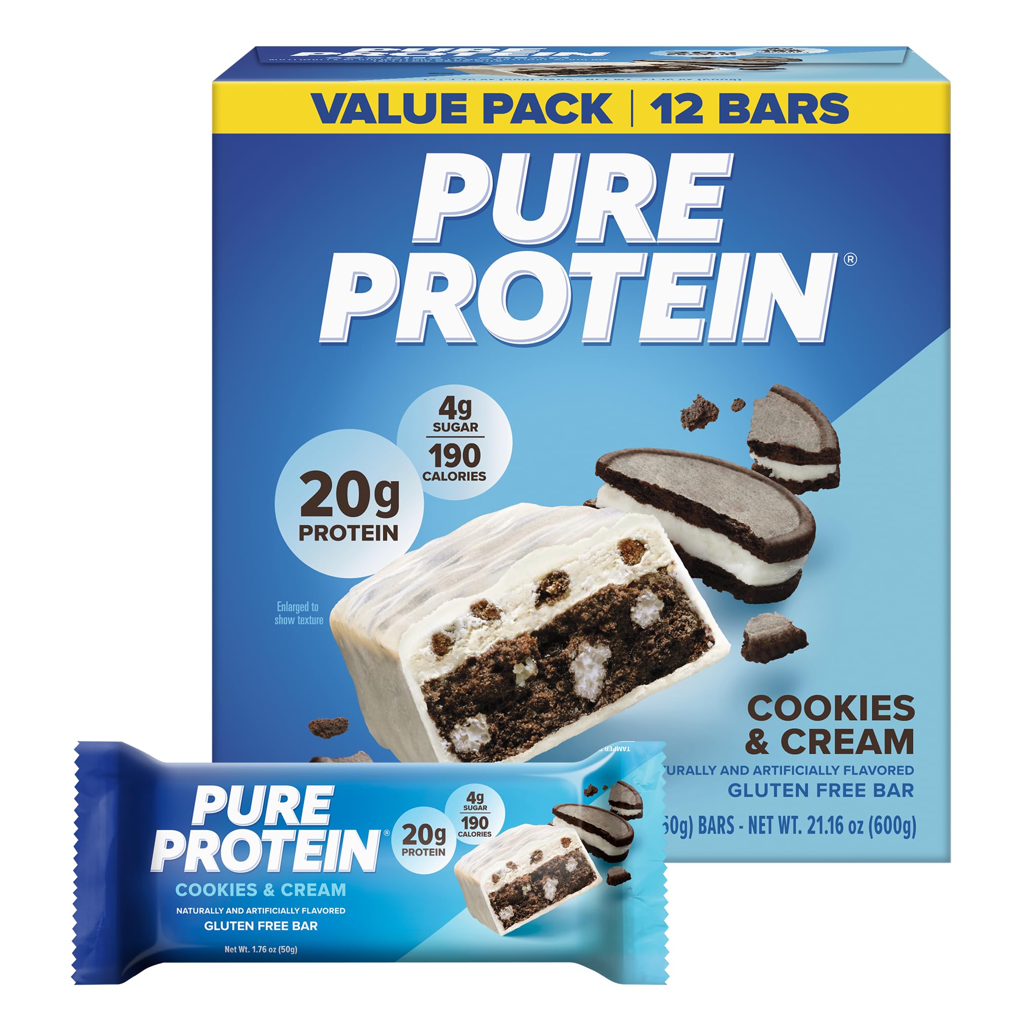 Pure Protein Chocolate Peanut Butter Protein Bars – 20g Protein, 3g Sugar, 190 Calories (12 count) Low Sugar* High Protein Snack - Gluten Free - Perfect for a Healthy Snack