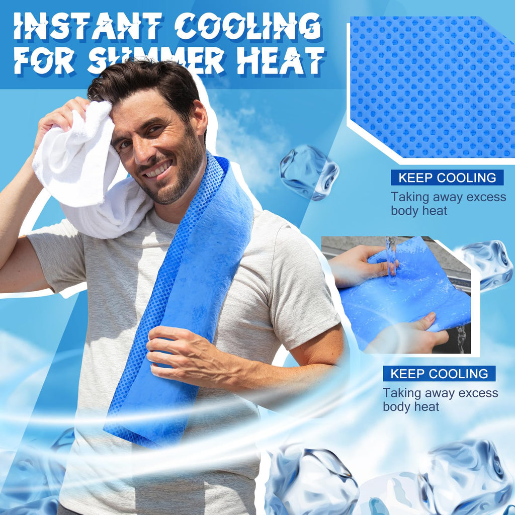 Peryiter 3 Packs PVA Cooling Towel Reusable Instant Cooling Neck Towel Breathable Soft Long Lasting Ice Sports Supplies for Running Hiking Swimming Golf (Dark Blue)