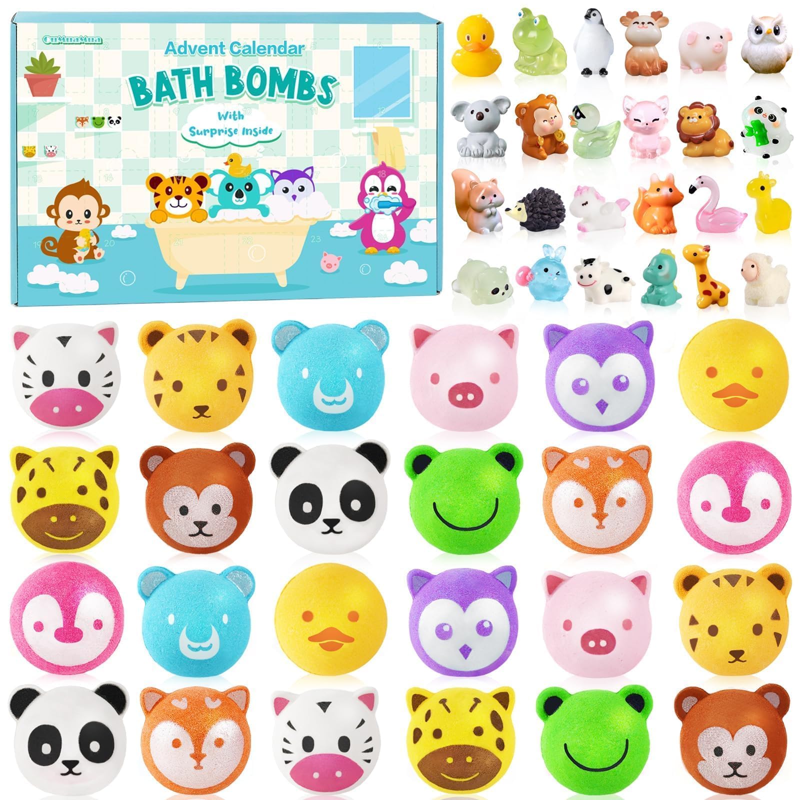 Bath Bombs for Kids with Surprise Toys Inside, 12 Pcs Bubble Bath Fizzy Balls with 12 Animal Shapes, Natural Bath Bombs Birthday Christmas Gift Set for Kids Girls Boys Toddlers