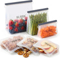 Reusable Silicone Bags for Food Storage - 6-Pack Multi-Size Reusable Ziploc Bags, Leakproof Silicone Freezer Bag for Meal Prep, Travel & Kitchen Organization, Modern Minimalist Design, Clear