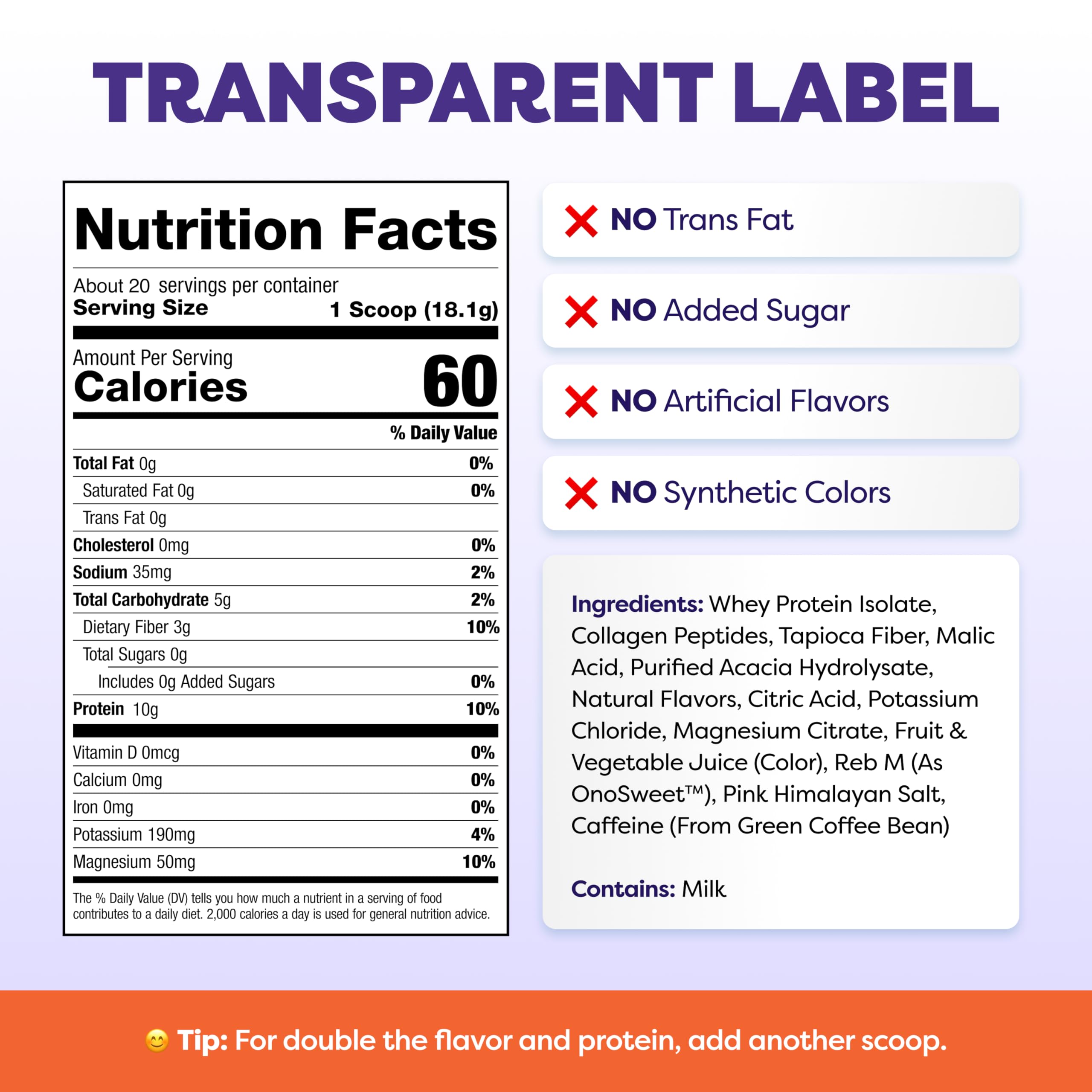Javvy Clear Protein Refresher Drink Mix – 10g of Whey Protein and Collagen Peptides, Electrolytes Powder, Natural Flavors, 0g of Sugar, 45mg Caffeine, 20 Servings, Strawberry Berry Acai