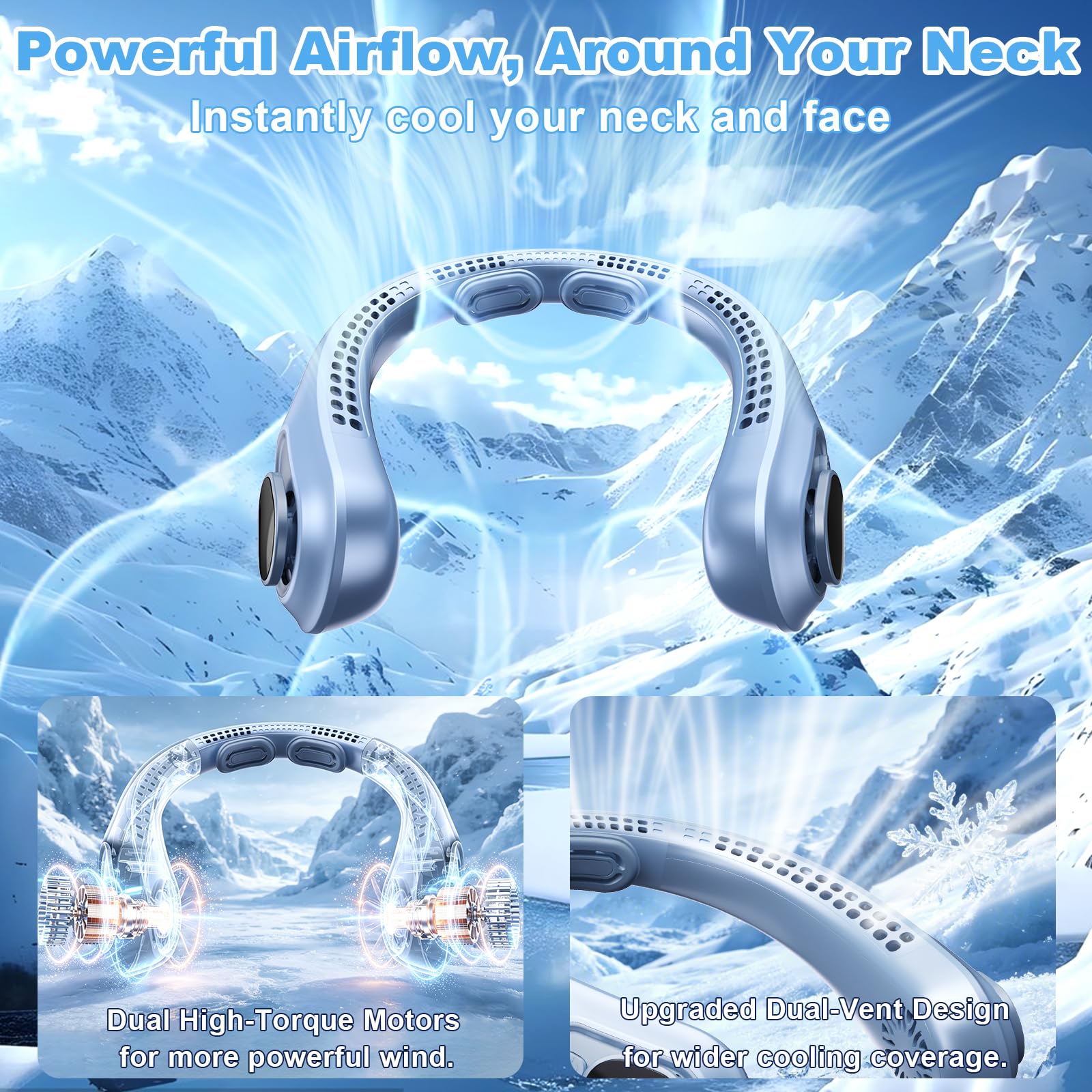 Portable Neck Fan Rechargeable - [with LED Display] 5 Speeds, 5000 mAh Battery Operated Wearable Personal Cooling Bladeless Fan for Outdoor Travel, Gifts for Men Women Kids,Gray