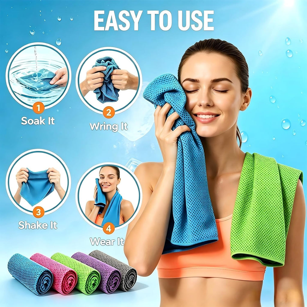 Cooling Towel for Neck and Face, 5 Pack Soft Microfiber Cold Towel | 40 X 12 Inch Breathable Cooling Towels, Cool Towels For Neck Hot Weather, Sports, Yoga, Workout, Running, Golf, Camping