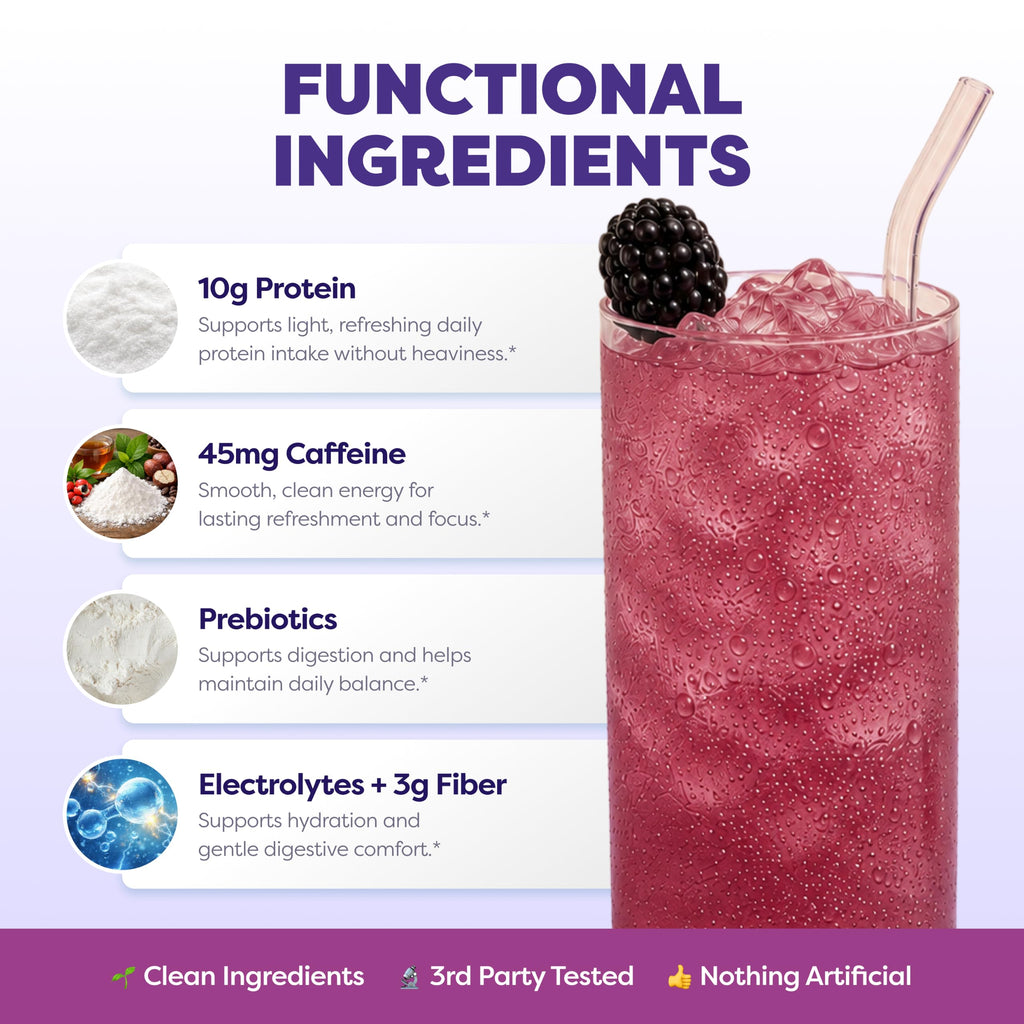 Javvy Clear Protein Refresher Drink Mix – 10g of Whey Protein and Collagen Peptides, Electrolytes Powder, Natural Flavors, 0g of Sugar, 45mg Caffeine, 20 Servings, Strawberry Berry Acai