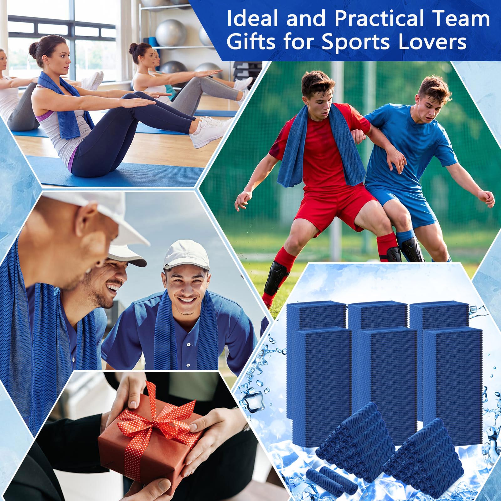 Hosuly 1000 Pack Cooling Towels Bulk 40 x 12 Inch Large Chilly Breathable Sweat Sports Cold Towels Sublimation Microfiber Ice Neck Rag for Hot Weather Workout Gym Team Gift (Dark Blue)