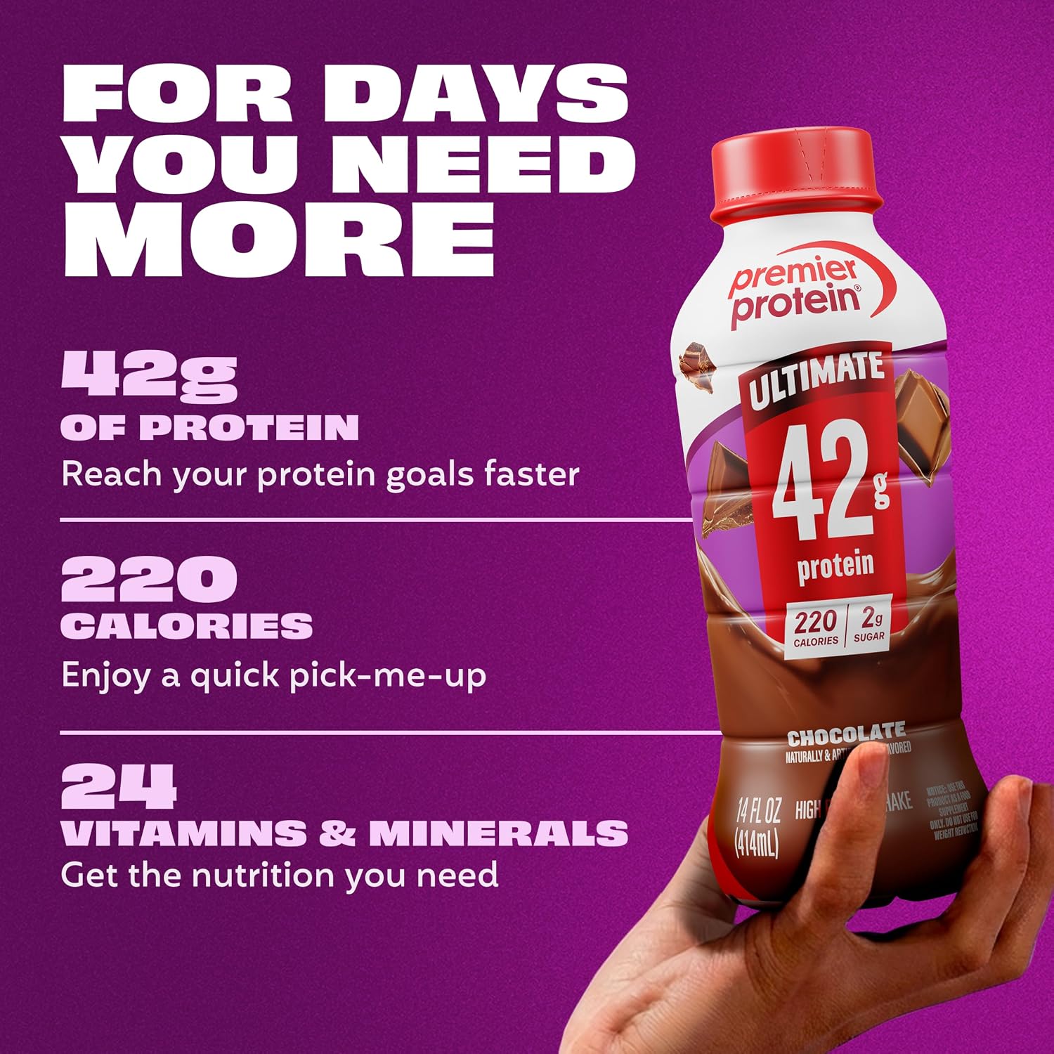 Premier Protein ULTIMATE High Protein Shake, 42g Protein, 2g Sugar, Chocolate, 14 fl oz (12 Pack)
