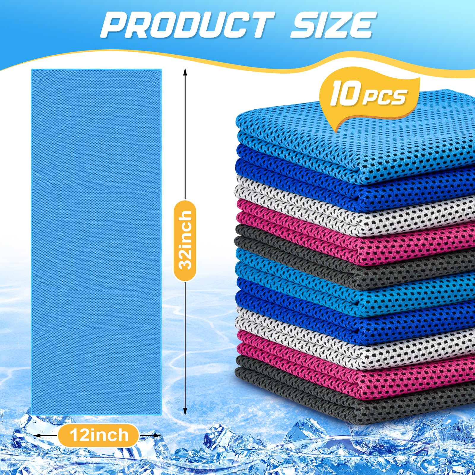 MENOLY 10 Pack Cooling Towels, Cooling Towels for Neck and Face, Sweat Microfiber Towel Soft Breathable Towel for Gym, Yoga, Camping, Running, Fitness, Workout & More Activities