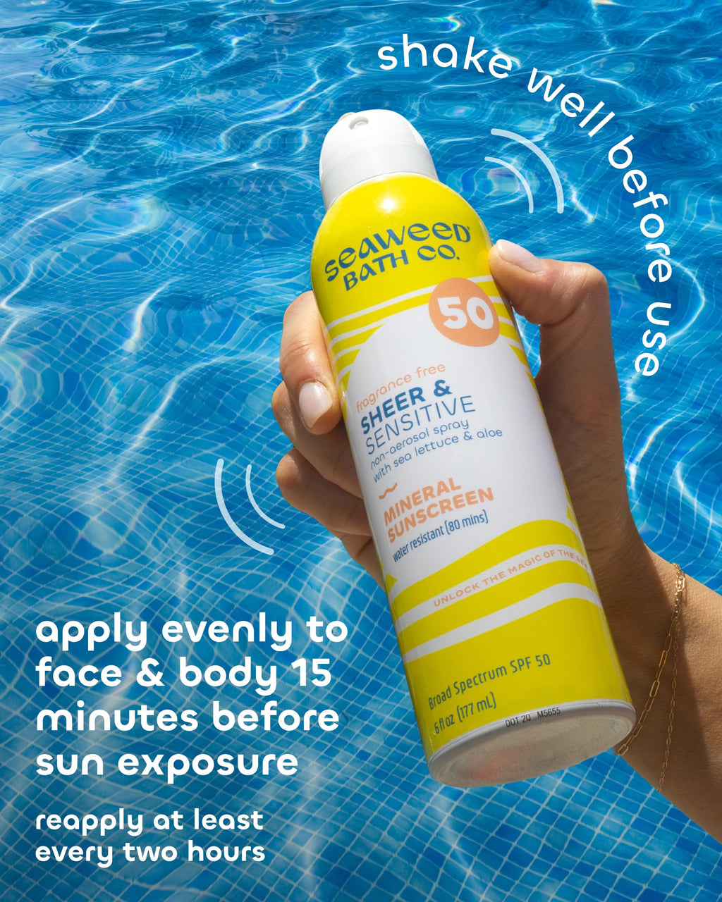 Seaweed Bath Co. Sheer Mineral Sensitive SPF 50 Broad Spectrum Sunscreen Spray - Fragrance Free, Non-Nano, Skin-Friendly Formula - 6 oz (Pack of 2)