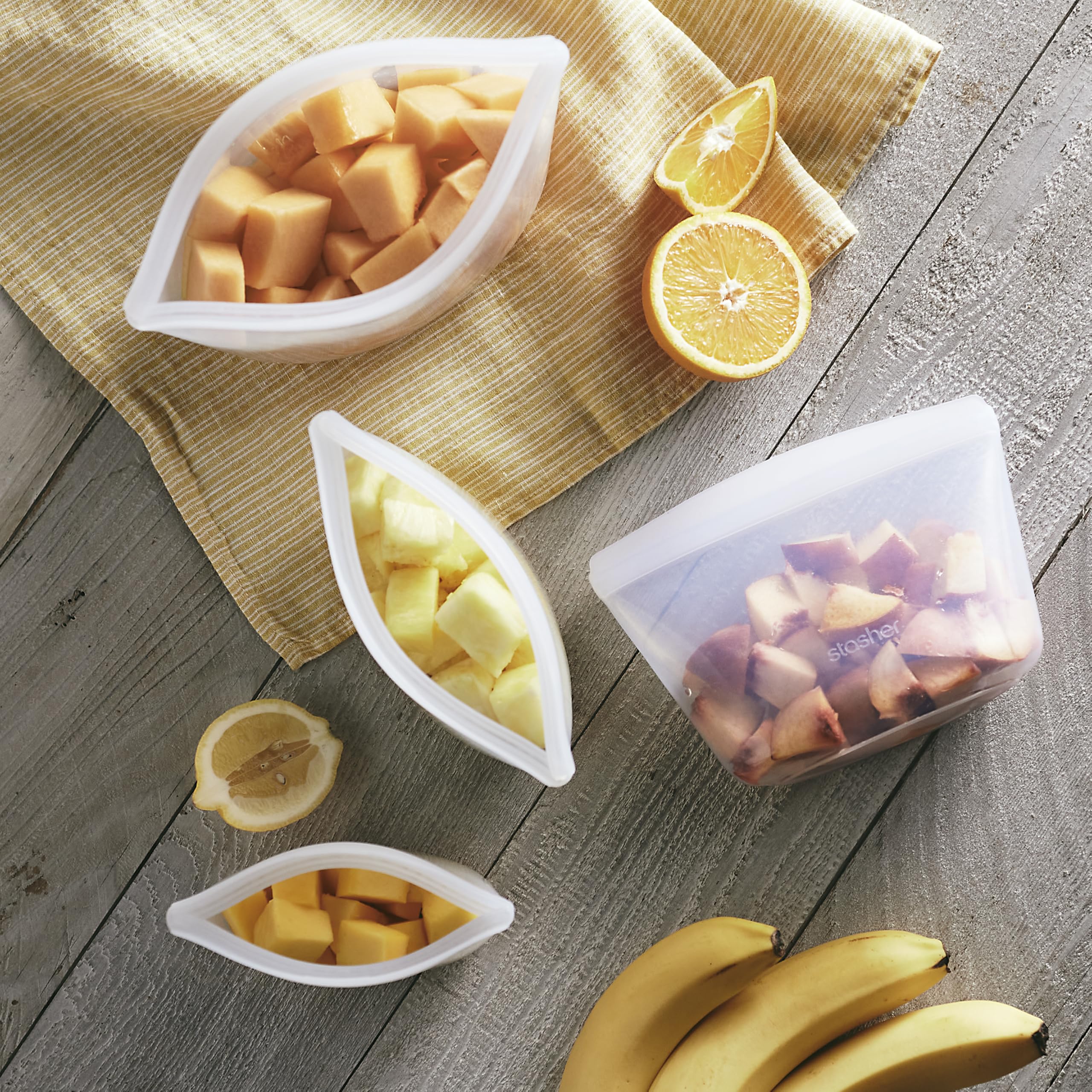 Stasher Silicone Reusable Storage Bags, 4-Pack, Reusable Freezer Bags, Microwave, Dishwasher, Oven Safe, Sous Vide, Premium Lunch Containers, Eco Friendly, Food Storage Bags, Snack Bags, Multicolor