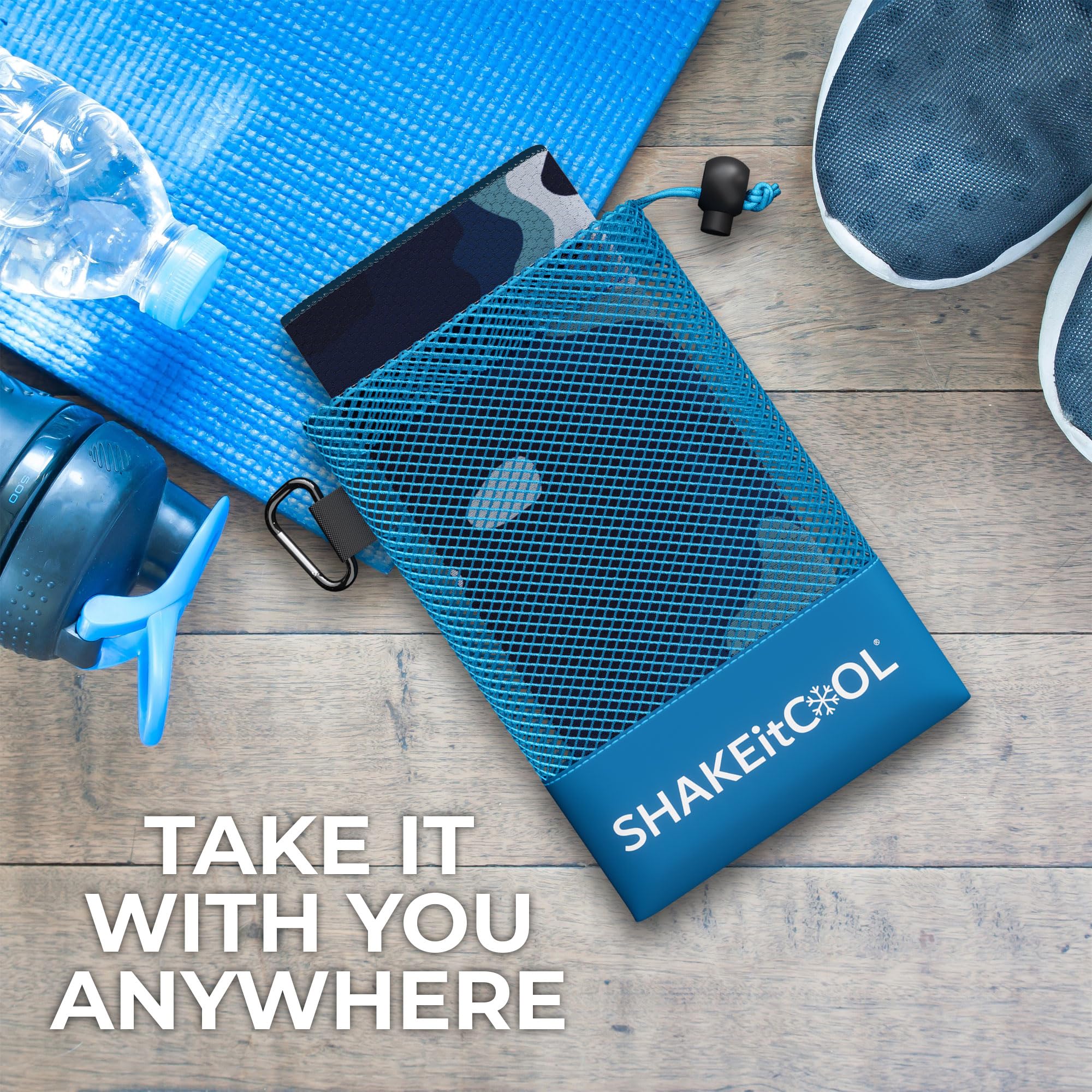 SHAKEitCOOL Extended Size Cooling Towel – Be Cool in Style - Heat Relief, Soft, Lightweight, Sun Protection, Easy Clean - Perfect for Biking, Hiking, Running, Yoga, Golf - Blue Purple Wave M