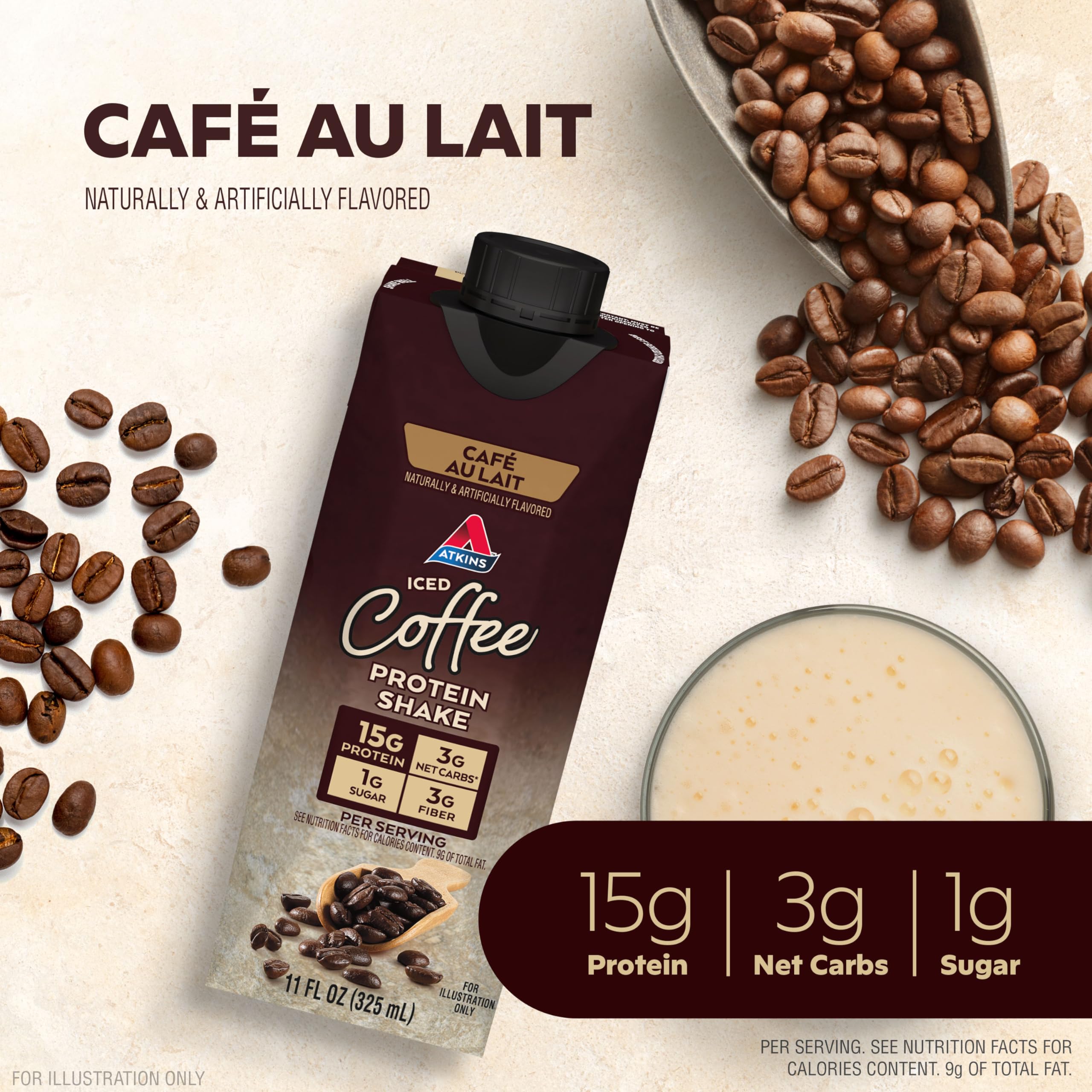 Atkins Mocha Latte Iced Coffee Flavored Protein Shake, High Protein, Low Glycemic, Low Carb and Low Sugar Shakes, Keto-Friendly, 12 Pack