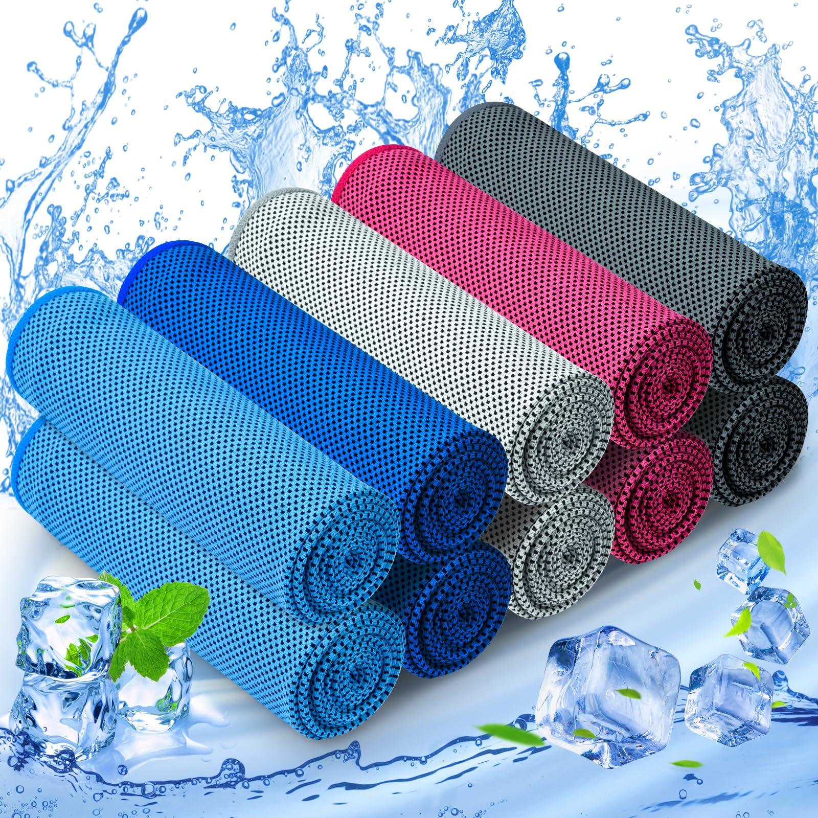 MENOLY 10 Pack Cooling Towels, Cooling Towels for Neck and Face, Sweat Microfiber Towel Soft Breathable Towel for Gym, Yoga, Camping, Running, Fitness, Workout & More Activities