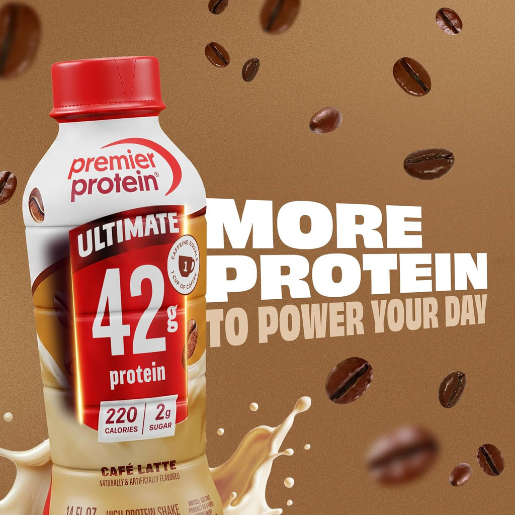 Premier Protein ULTIMATE High Protein Shake, 42g Protein, 2g Sugar, Café Latte, 14 fl oz (12 Pack)