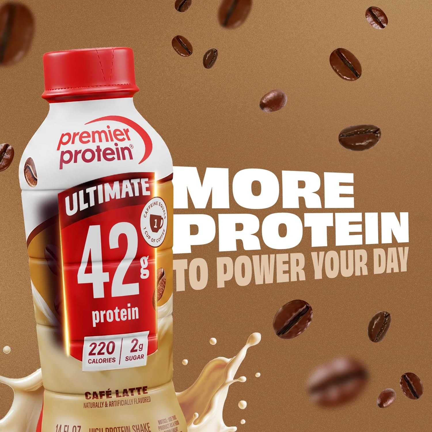 Premier Protein ULTIMATE High Protein Shake, 42g Protein, 2g Sugar, Café Latte, 14 fl oz (12 Pack)