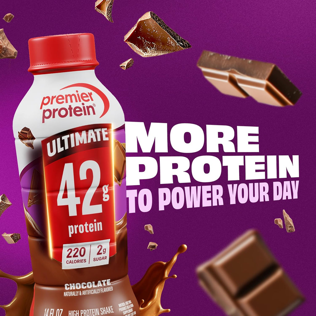 Premier Protein ULTIMATE High Protein Shake, 42g Protein, 2g Sugar, Chocolate, 14 fl oz (12 Pack)