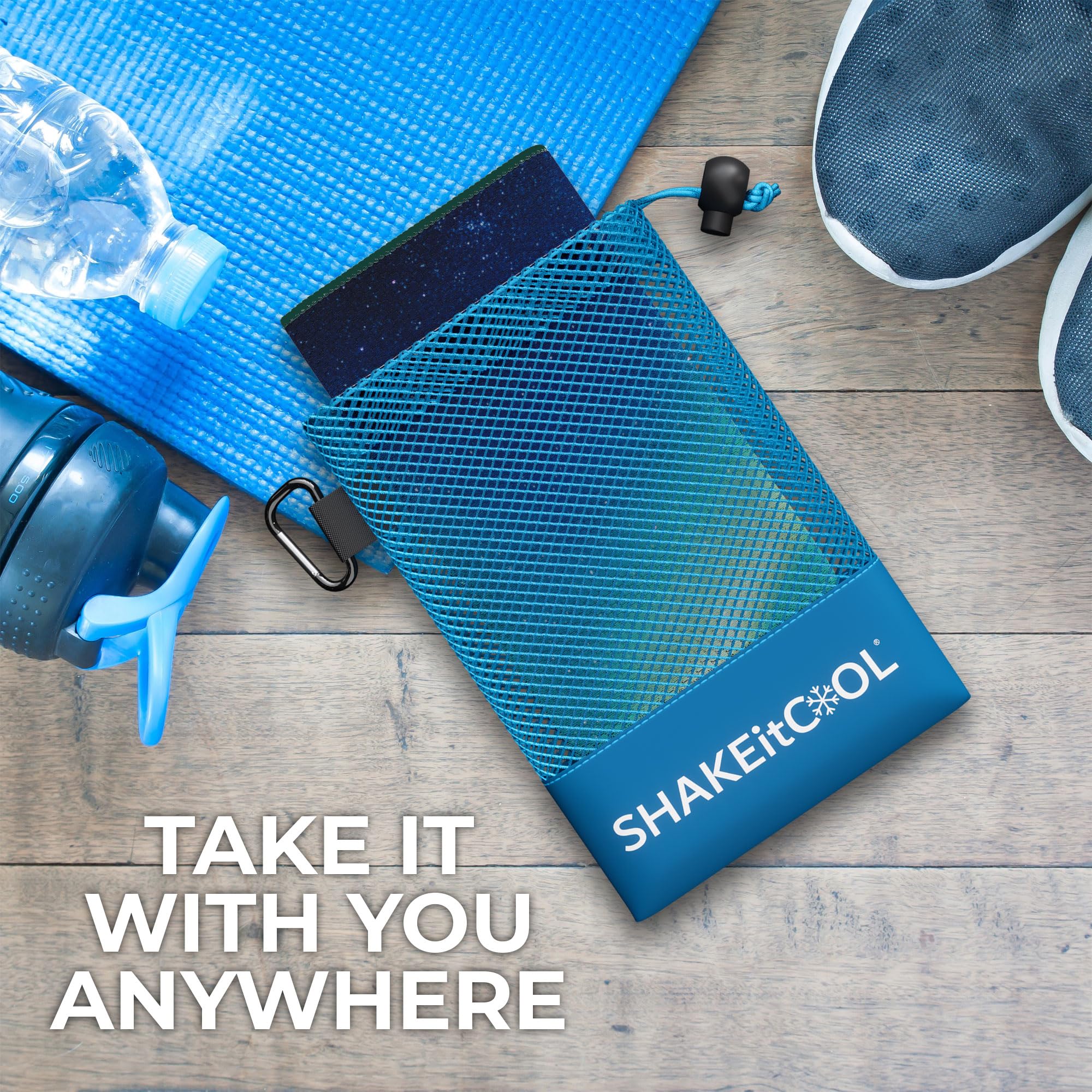 SHAKEitCOOL Extended Size Cooling Towel – Be Cool in Style - Heat Relief, Soft, Lightweight, Sun Protection, Easy Clean - Perfect for Biking, Hiking, Running, Yoga, Golf - Blue Purple Wave M