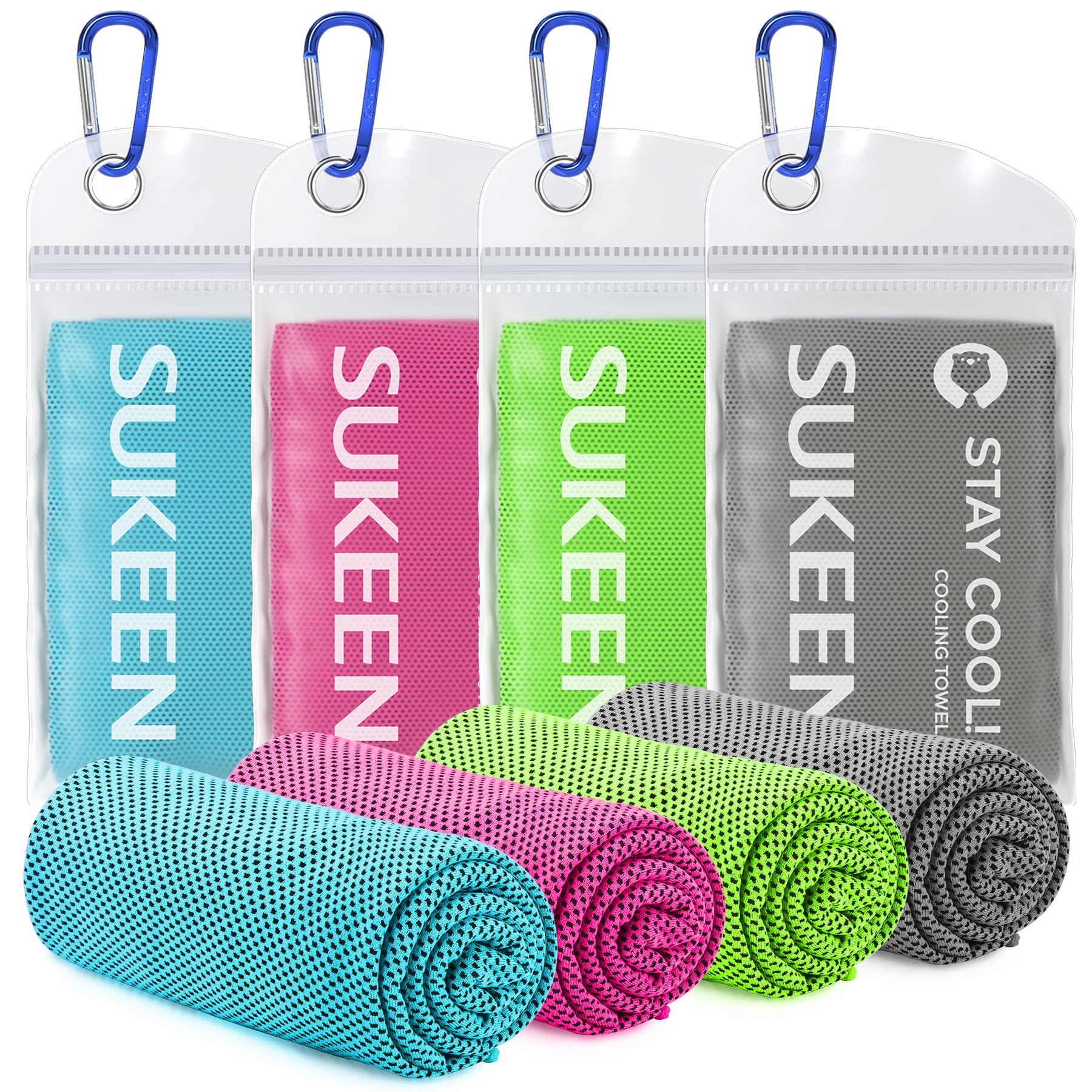 Sukeen 4 Pack Cooling Towels for Hot Weather 40"x12", Gym Towels for Men and Women, Soft Breathable Workout Towels for Yoga, Running, Sport, & More