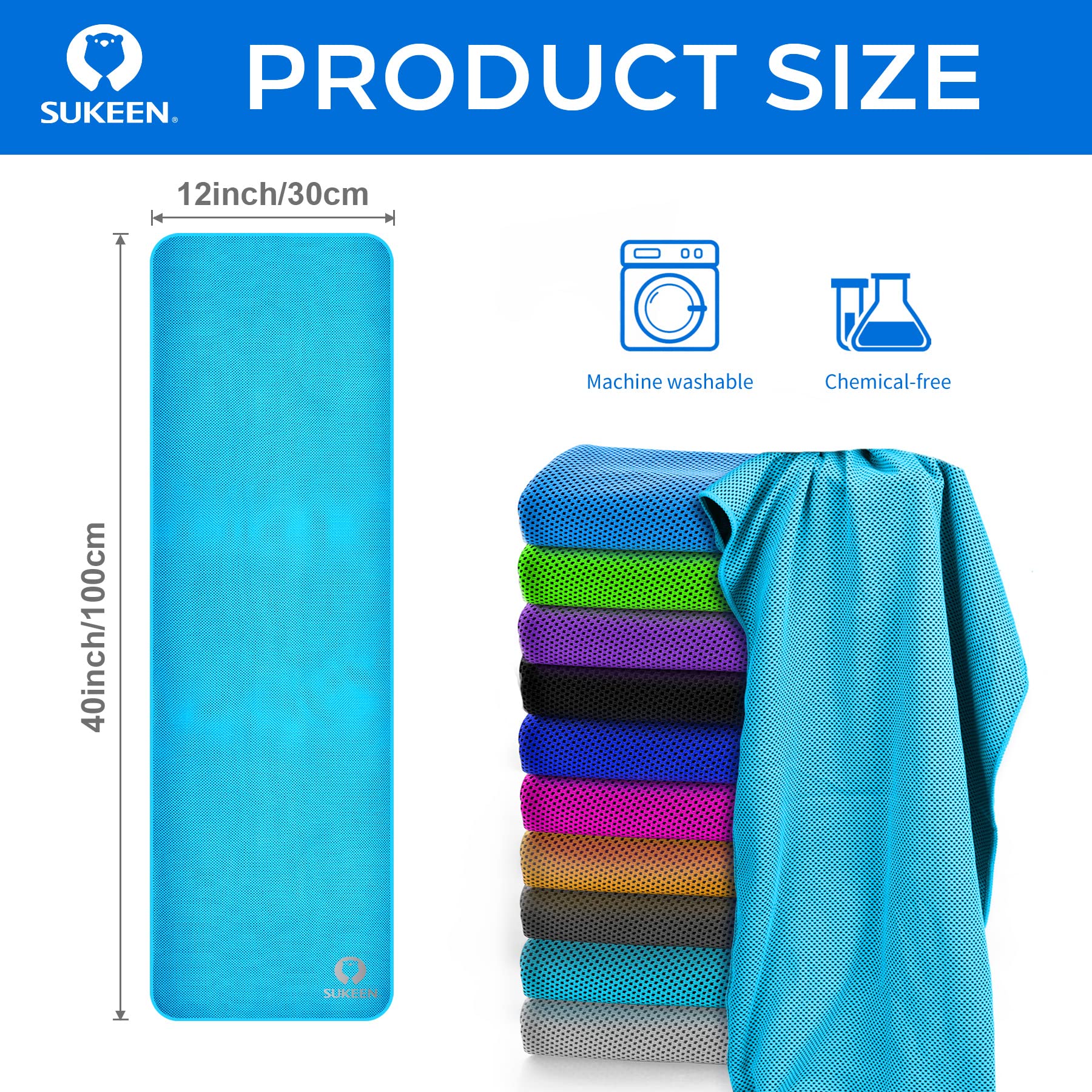 Sukeen Cooling Towel for Neck and Face (40"x12"), Microfiber Bulk Cooling Towels for Athletes Cooling Neck Wraps Instant Cooling Towels for Yoga,Gym,Golf,Running,Fitness and Workout