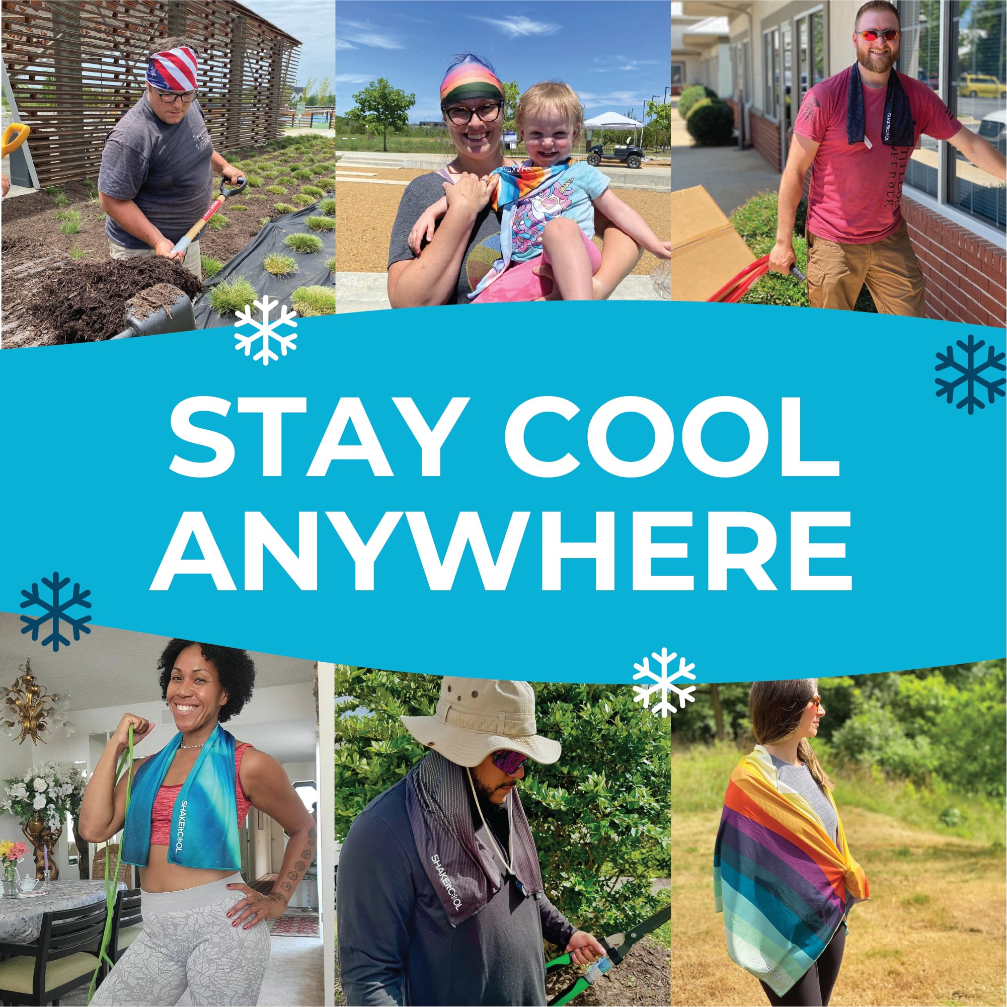 SHAKEitCOOL Extended Size Cooling Towel – Be Cool in Style - Heat Relief, Soft, Lightweight, Sun Protection, Easy Clean - Perfect for Biking, Hiking, Running, Yoga, Golf - Blue Purple Wave M