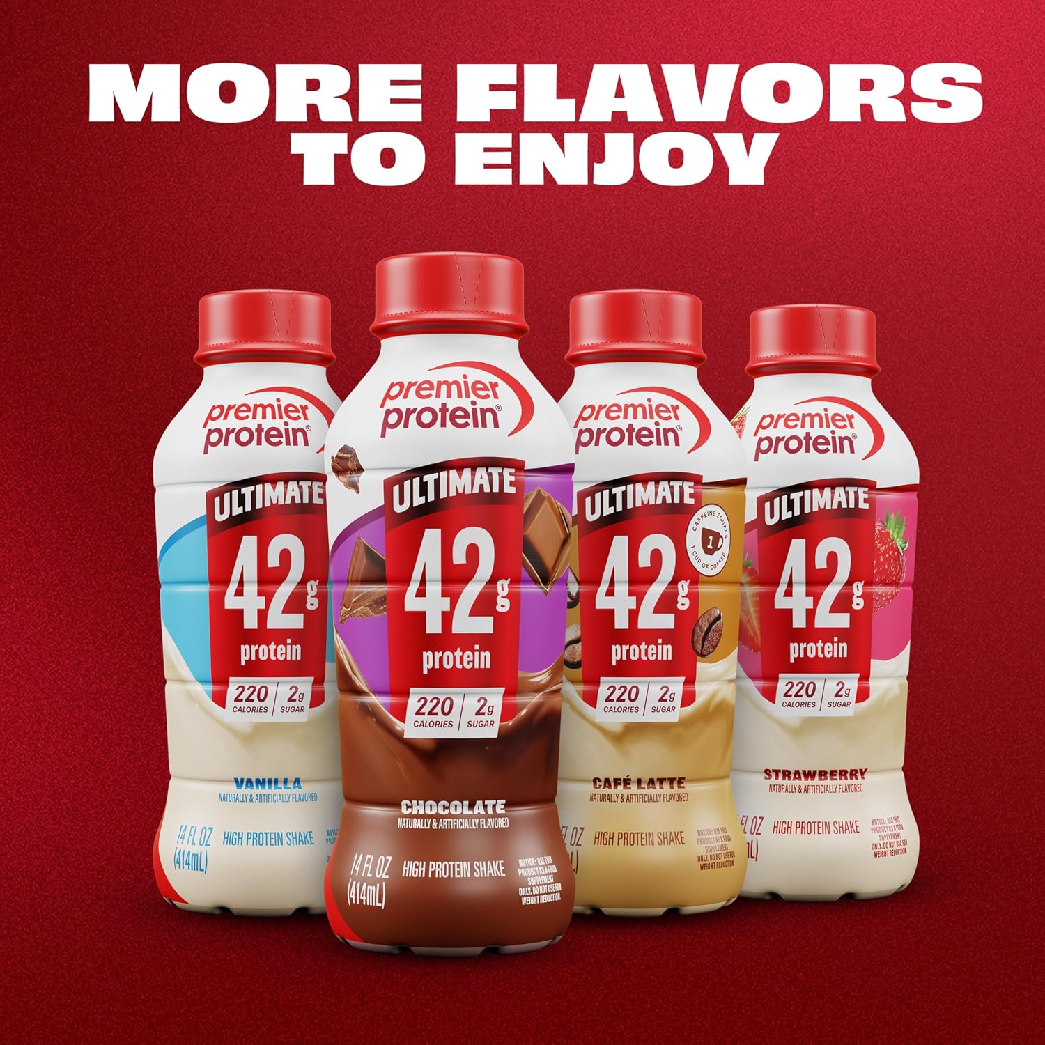 Premier Protein ULTIMATE High Protein Shake, 42g Protein, 2g Sugar, Strawberry, 14 fl oz (12 Pack)