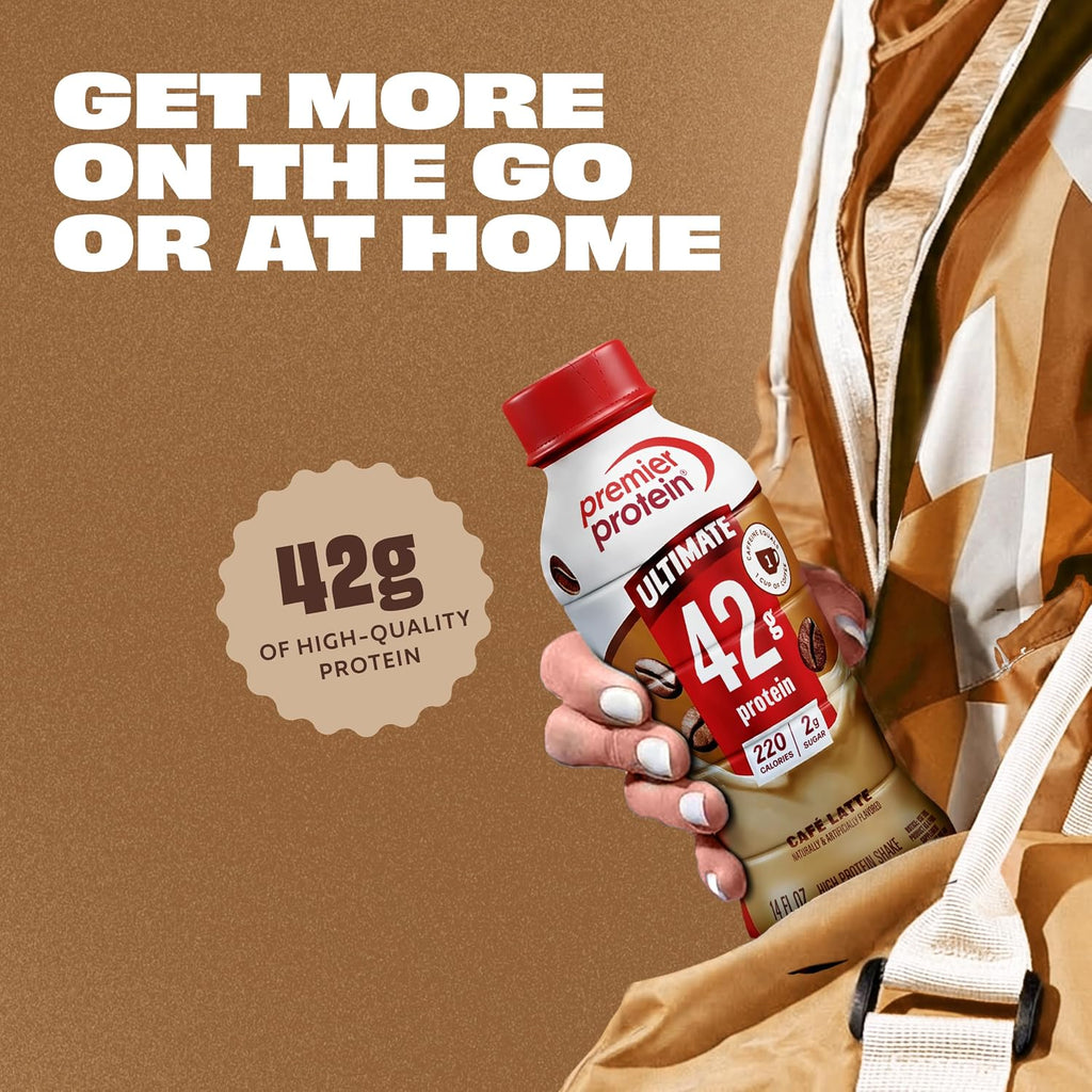 Premier Protein ULTIMATE High Protein Shake, 42g Protein, 2g Sugar, Café Latte, 14 fl oz (12 Pack)